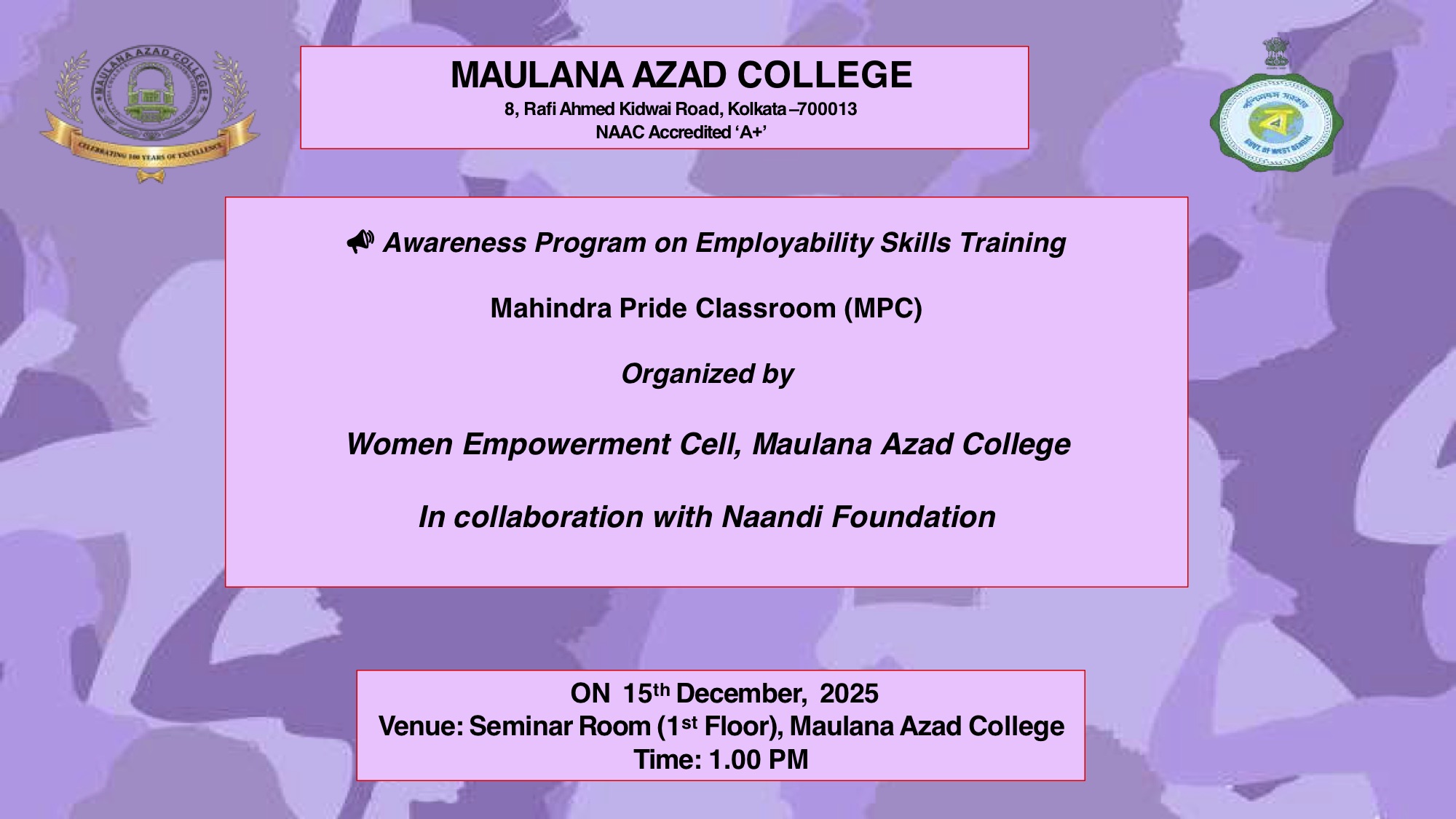 Women Empowerment Cell Awareness Program on Employability Skills Training Mahindra Pride Classroom (MPC)